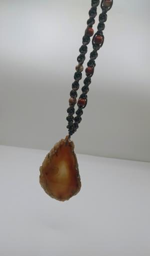 Brown Agate Pendant and Red Jasper Gemstone Hemp Necklace
