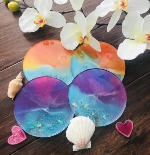 Sunset & Sunset Coasters - Set of 4 /Coastal Decor/ Beach Coasters/ Nautical Decor / Seashell Decor / Sending Love /Relaxation/ Gift