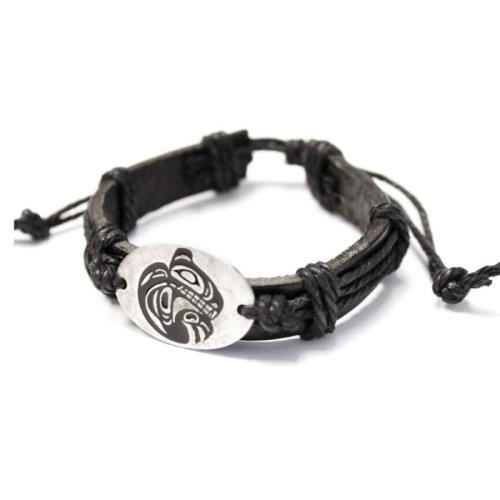NNW Pewter & Leather Bracelet - Grizzly Bear