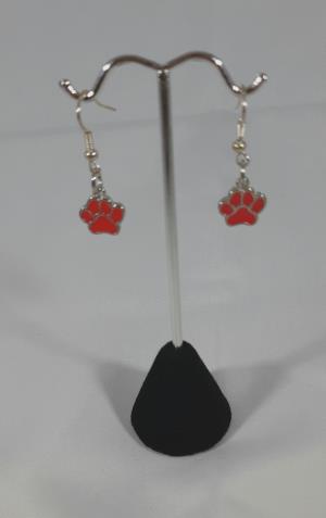 Pierced earrings, red paw print charm