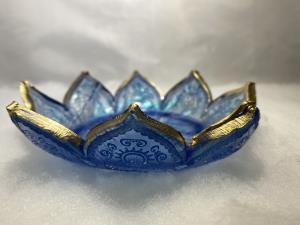 Mandala Epoxy Resin Sun Bowl - 5" - Blue & Gold