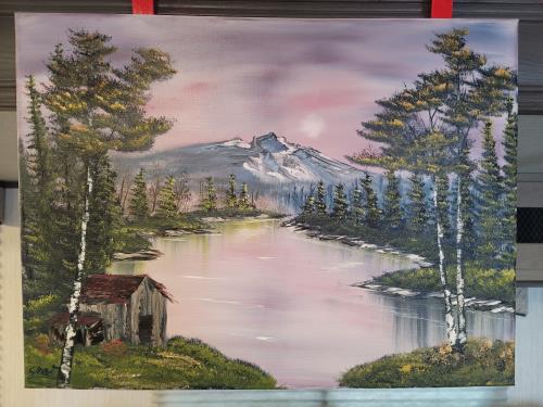 Cabin on the Lake Fall Morning - Oil Painted Landscape