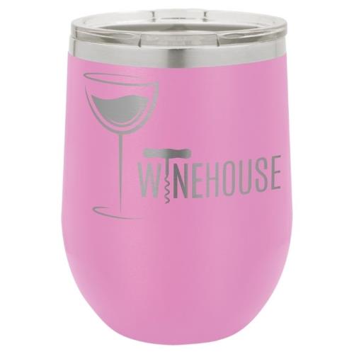 12 oz Vacumm Insulated Stemless Wine Tumbler w/Lid Pink