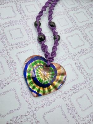 Hippie Phycadelic Heart Hemp Necklace
