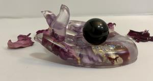 Resin Hand Sphere Gem Holder- Purple Petals