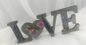 "LOVE" Word Decor - Message in a Bottle Flower Garden