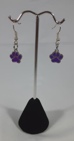 Pierced earrings, purple dog paw print