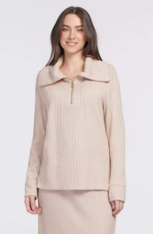 Tops - Cable Knit Zip Funnel Neck
