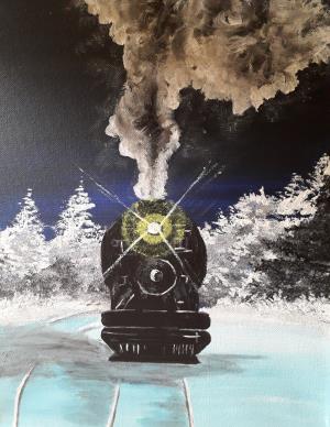 Steam train coming through snow