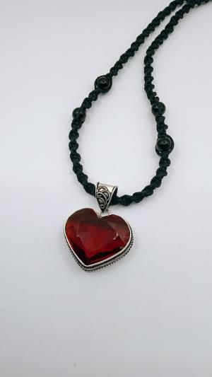 Garnet Heart Hemp Necklace
