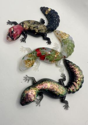 Lizard/Gecko Resin Ornament - Floral and Sparkles